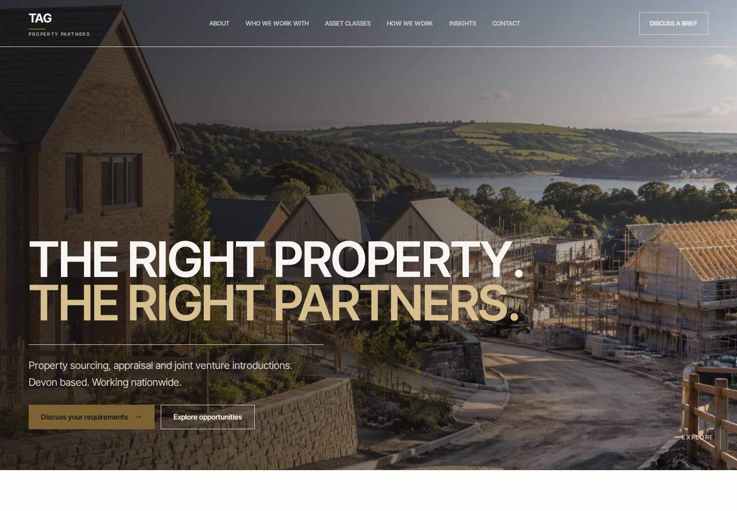 Current TAG Property Partners homepage showing a Devon property development beside the River Dart